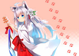 Check out amazing animebackground artwork on deviantart. Wallpaper Anime Girls Original Characters Gray Hair Long Hair Nekomimi Japanese Clothes Blue Eyes Simple Background Smiling 1920x1364 Lagito37 1397293 Hd Wallpapers Wallhere