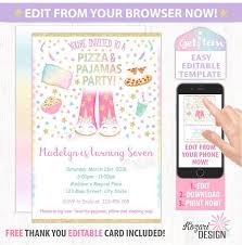 Birthday Invitation Card Design Editable Unicorn Invitation Template Unicorn Pajama Pizza Party Invitation Editable Slumber Birthday Invitation Unicorn Inv Slumber Party Invitations Pizza Party Invitations Unicorn Invitations