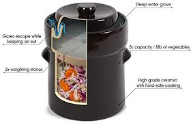 Kenley Fermentation Crock Jar 5 Litre Fermenting Pickling Bucket Pot For Healthy Kimchi Sauerkraut Pickles Fermentation Crock Fermenting Fermented Vegetables