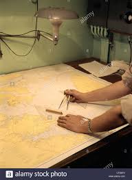 1960s Male Hands Using Nautical Navigation Tools Compass Map