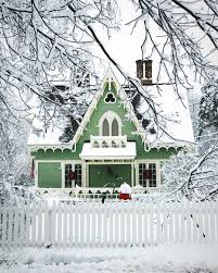 Mint Green Cottage With White Gingerbread Trim And Picket Fence Cottage Winter Gingerbread Trim Shabby Chic Homes Fairytale Cottage