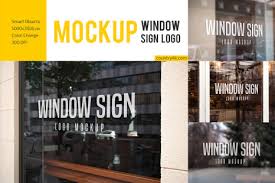 Download Window Sign Logo Mockup Set In Outdoor Advertising Mockups On Yellow Images Creative Store PSD Mockup Templates