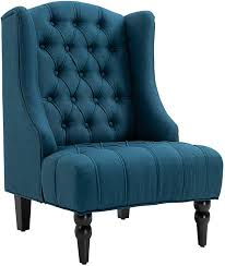 Amazon Com Homcom Linen Fabric Button Tufted Tall Wingback Accent Chair With Wooden Legs Wingback Accent Chair Accent Chairs Affordable Living Room Furniture