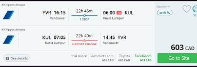 Immerse yourself in japan's culture when. Vancouver Victoria To Kuala Lumpur Malaysia 593 To 613 Cad Roundtrip Including Taxes Ana Flights Add Japan For 100