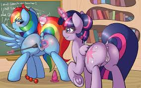 627492 - explicit, artist:ratofdrawn, rainbow dash, twilight sparkle,  alicorn, pegasus, pony, g4, anal beads, anatomically correct, anus, bedroom  eyes, bun, butt, buttplug, classroom, clitoris, dildo, dock, duo, duo  female, eye contact, female,