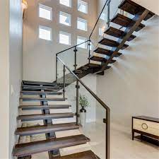 1 stair handrail, 2 brackets, 1 installation kit U Shaped Straight Staircase Indoor Metal Stair Railing With Post Glass Railing