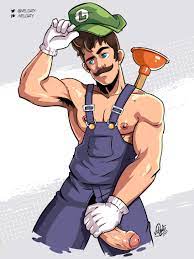 1boy balls biceps big bulge brother bulge clothing erection gay  gloves hairy hard nipples hat huge balls huge cock luigi male male only  mario (series) moustache muscles muscular muscular
