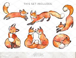 Watercolor Fox Clipart Set Cute Fox Drawing Fox Illustration Drawing Watercolor Fox