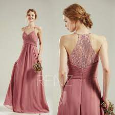 Bridesmaid Dress Old Rose Chiffon Wedding Dress Lace Halter Strap Prom Dre Dusty Rose Bridesmaid Dresses Spring Bridesmaid Dresses Chiffon Wedding Dresses Lace