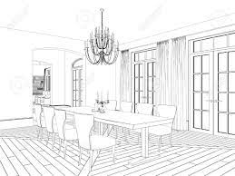 The 3d scene, represents a luxurious dining room of the classical type, with significant architectural details. Sketch Of Classic Dining Area With Vintage Furniture Stock Photo Picture And Royalty Free Image Image 36369727