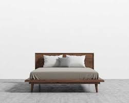 Asher Is A Mid Century Modern Inspired Bed With Tapered Legs And Beautiful Dark Stained Walnut Veneer Available In Queen Mid Century Modern Bed Bed Bed Sizes