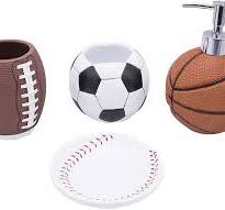 4-Piece Sports Bathroom Accessories Set Complete with Basketball  Lotion/Soap Dispenser,Soccer Bath Cup/Tumbler,Base Ball Soap Dish,Football  Toothbrush ...