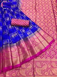 So here we have a great collection of blue and pink. Royal Blue And Pink Combination Border Nylon Silk Saree With Blouse Piece Onlinesari