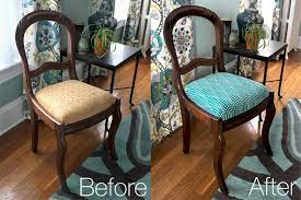 Set of 2 dining chairs upholstered with beige fabric, featuring a blue stripe slight contoured backrest unique stitching on sides of chair for added accent dark stained wood legs for elegant touch padded seat versatile as accent chairs for your living room, bedroom, office,etc. Reupholstering A Dining Chair Off 63
