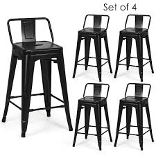 24 Set Of 4 Low Back Metal Counter Stool Stools Metal Counter Stools Bar Stools Metal Bar Stools