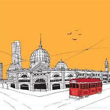 Flinders Street Station Skyline Drawing Drawing And Illustration Flinders
