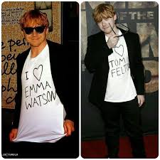 Tom Felton Rise Of The Planet Of The Apes Premiere Rupert Grint Wearing An I Love Emma Watson T Shirt At The Perks Of Being A Wallflower Premier And An I Love Tom Felton T Shirt At The Rise Of T Premiers Sons