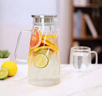 Vzaahu Glass Pitcher with Lid and Handle - Iced Water Carafe - [57 oz,1.7  L] Lead-free Borosilicate Glass Beverage Jug - Sun Tea Pot Lemonade Milk ...