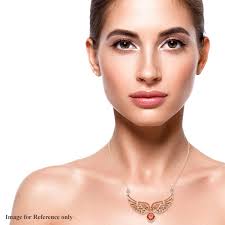 Simulated Orange Sapphire and Orange Color Austrian Crystal Angel Wings  Necklace in Goldtone 20.5-22.5 Inches