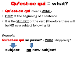 Are the same (the first one is for the subject and the second one is for the object), but you have to use them when strictly speaking, with proper grammar: Qui Quoi Qu Est Ce Que Qu Est Ce Qui Ce Qui Ce Que Ppt Download
