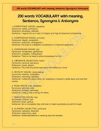 200 Words Vocabulary With Meanings Sentence Vocabulary Words Vocabulary Words