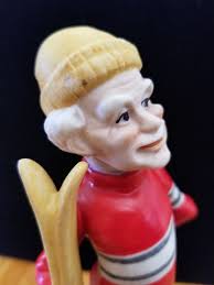 Vintage EUC Lefton China Porcelain Hand Painted Skier Ski Figurine Gray  Haired Man Dad Father Papa Grandpa Granddad Grandfather Skiing