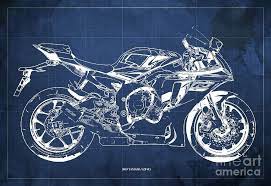 Blue Background Drawing 2018 Yamaha Yzf R1 Blueprint Blue Background Original Gifts For Bikers By Dra Motorcycle Art Print Ducati 1199 Panigale Ducati 1199