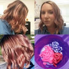 Created This Rose Gold Shade Using Equal Parts Of Ion Color Brilliance Brights In Salmon Lavender Rose Hair Color Rose Gold Rose Gold Hair Dye Rose Gold Hair