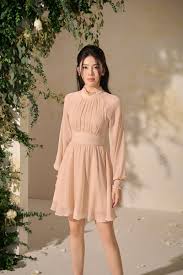 Gisele Billowy Sleeves Mini Dress in Nude Pink | Chello