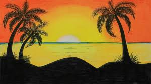 How to draw a sunset in a few easy steps: How To Draw A Scenery Of Sunset Step By Step With Oil Pastel Oil Pastel Scenery Drawings