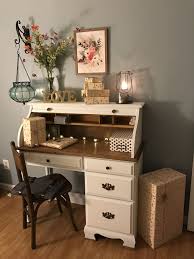 Bought An Old Used Roll Top Desk And Painted It With Chalk Paint My Girl Room Makeover Is Complete Writing Desk With Drawers Roll Top Desk Desk With Drawers