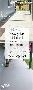 How To Transform An Old Tired Cracked Concrete Patio The Happy Housie Paint Concrete Patio Patio Flooring Concrete Patio Makeover