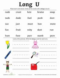 Trace the letters that make the long sound of 'u'. Long Vowel U Worksheet Education Com Phonics Worksheets Basic Sight Words Long Vowels