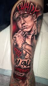 Shady’s back…, Top of the leg and knee for Hynsey! 💥 , That classic stare,  the grit, the grind, and the quote that says it all., Success is my only  motherf@#kin option Failure’s not., Black and grey ...