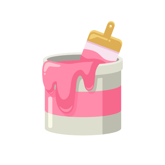 DIY用のペンキ缶（ピンク色）と刷毛（ハケ）のイラスト素材 - 商用可能な無料(フリー)のイラスト素材ならストックマテリアル
