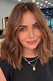 49 Best Shades of Brown Hair Colour Ideas : Ginger Spice Lob Haircut