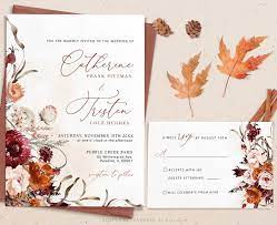 Boho Rustic Wedding Invitation With Rsvp Burnt Orange Wedding Etsy Wedding Invitations Rsvp Floral Wedding Invitations Wedding Invitations Rustic