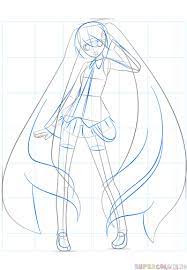 How To Draw Hatsune Miku Step By Step Drawing Tutorials Drawing Tutorial Hatsune Miku Anime Drawings Tutorials Body