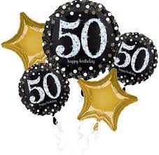 Happy 50th birthday balloons bouquet. Golden 50th Birthday Ballon Bouquet 5 Teilig Party De