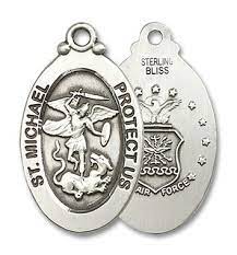 St Michael Air Force Medal Sterling Silver 1 1 8 X 5 8 Oval Pendant 4145rss1 Stainless Chain Sterling Silver Necklace Pendants Marine Medal