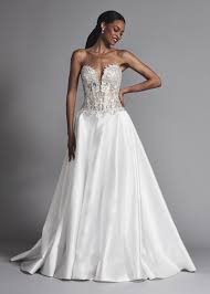 Strapless Beaded Bodice A Line Wedding Dress Kleinfeld Bridal A Line Wedding Dress Wedding Dresses Kleinfeld Wedding Dresses Satin
