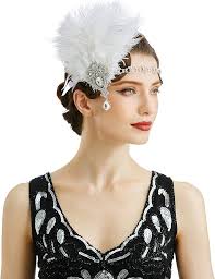 BABEYOND Women's Ostrish Feather Crystal Teal Headband Wedding Bridal  Feather Headband Flapper Headpiece 1920s