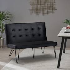 I also noted the dining settee behind the round table and just love the elegant shape which draws the eye up along the ceiling line of the room. Chequeset Minimalist Dining Bench Settee With Tufted Velvet Cushion By Christopher Knight Home N A On Sale Overstock 27414215