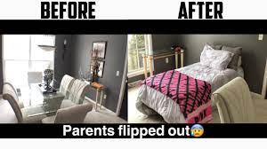 The bulky bed, the armchair, and the sofa represent modern furnishings. I Turned My Dining Room Into My Bedroom I Got My Phone Taken Youtube