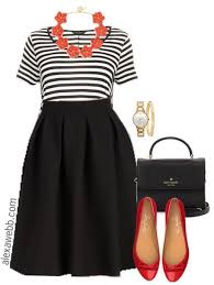 Black And White Striped Dress With Red Shoes Plus Size Outfit Idea Red White Black Alexa Webb Fashion Size Fashion Plus Size Outfits