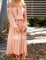 24 99 Women S Maxi Dusty Rose Dress Long Sleeve Solid Colored Lace Spring Summer Off Shoulder Boho Holiday White Blushing Pink S M L Xl Boho Maxi Dress Maxi Dress Maxi Dress With Sleeves
