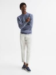 REISS Marcus Crew Neck Ribbed Wool Blend Jumper in Airforce Blue Melange