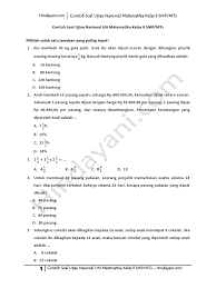 40 soal try out sd kelas 6 pelajaran matematikapdf. Contoh Soal Ujian Nasional Un Matematika Kelas 9 Smp Mts Pdf