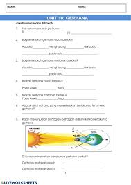 Kuiz Gerhana Worksheet