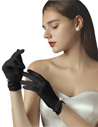 QRBTSCL Women's Short Satin Gloves for Wedding Wrist Short Evening Party  Dressy Bridal Lace Tulle Gloves, Black-satin, One Size : Amazon.co.uk:  Fashion